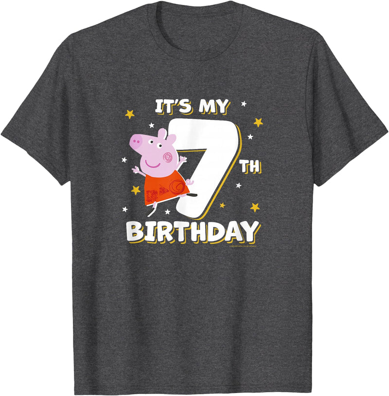 Peppa Pig It's My 7th Birthday Holiday Stars Celebration T-Shirt - Dark Heather Grey