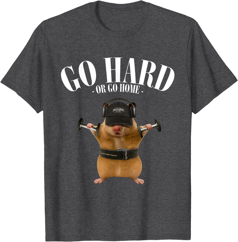 Hamster Deadlift Training Funny Cute Rat Weightlifting Meme T-Shirt - Dark Heather Grey