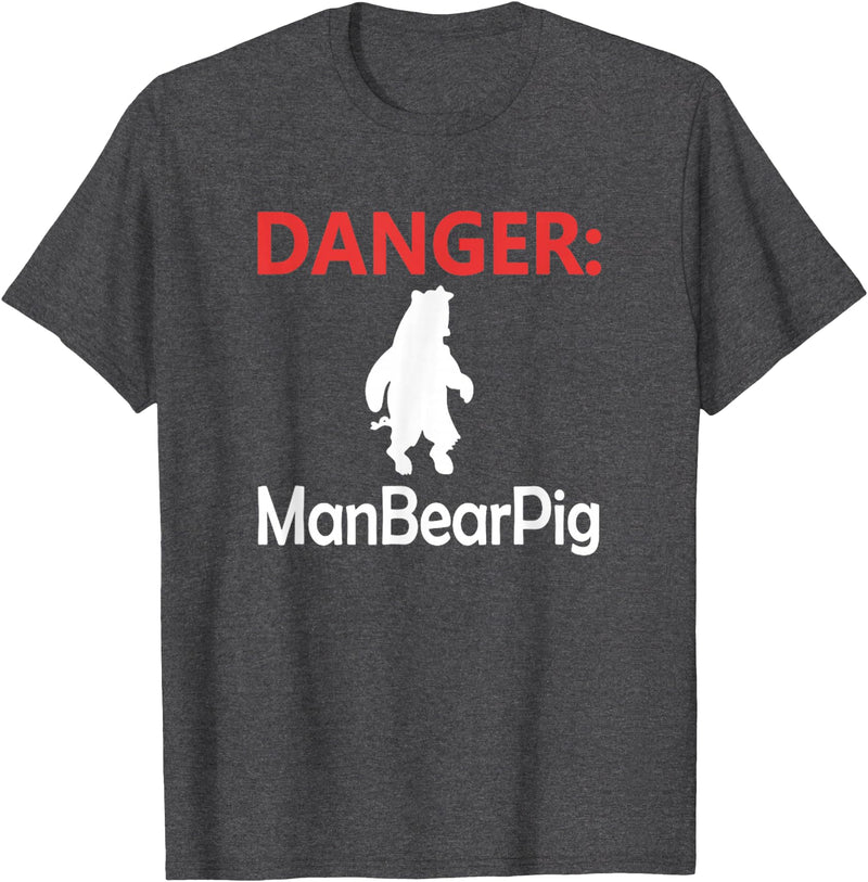Funny Tees Danger Man Bear Pig T-Shirt - Dark Heather Grey