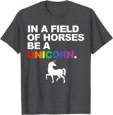 Miftees Pride Tees In a Field of Horses Be a Unicorn T-Shirt - Dark Heather Grey