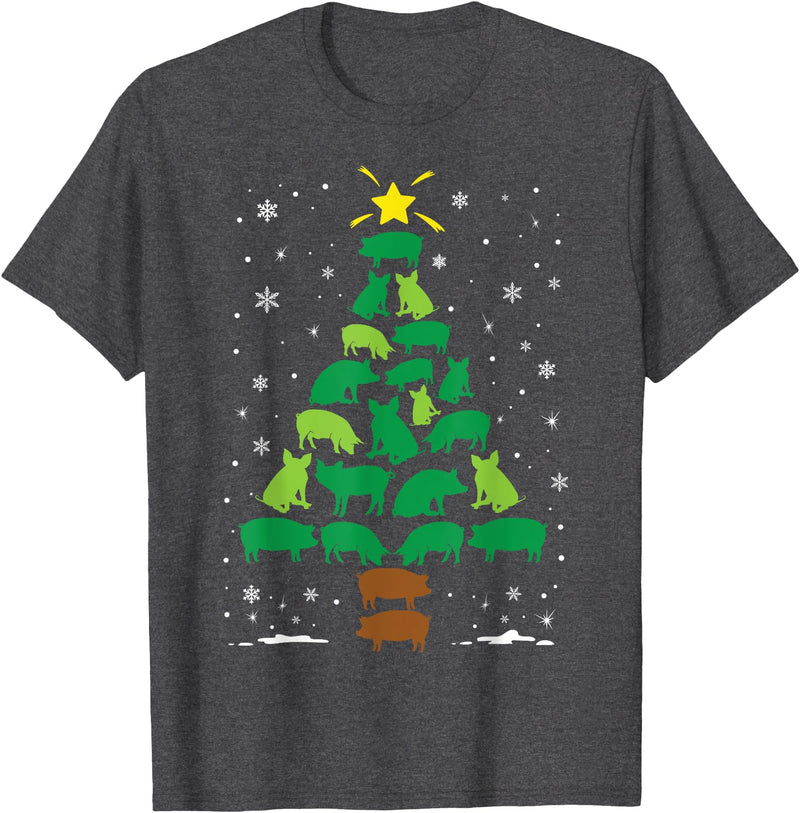 The Holiday Family Christmas Tree Gift Co Pig Lovers Pet Farmer Holiday Family Matching Christmas Tree T-Shirt - Dark Heather Grey