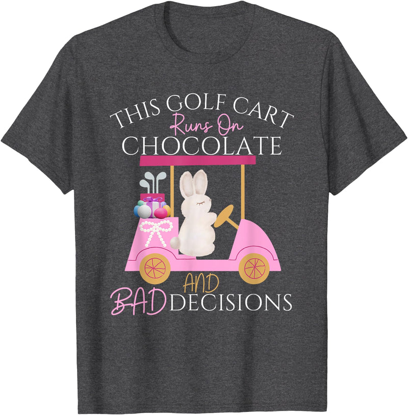 Golf Golfer Easter Eggs Bunny Rabbit Golf Cart Matching T-Shirt in Dark Heather Grey