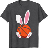 Rabbit Boys Teens Easter Basketball Egg Bunny Kids Easter T-Shirt in Dark Heather Grey