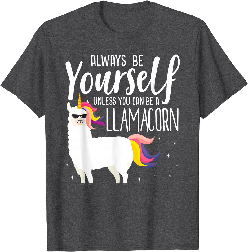 Llamacorn Clothing Always be a Llamacorn T Shirt | Fantasy Magic Llama Unicorn T-Shirt - Dark Heather Grey
