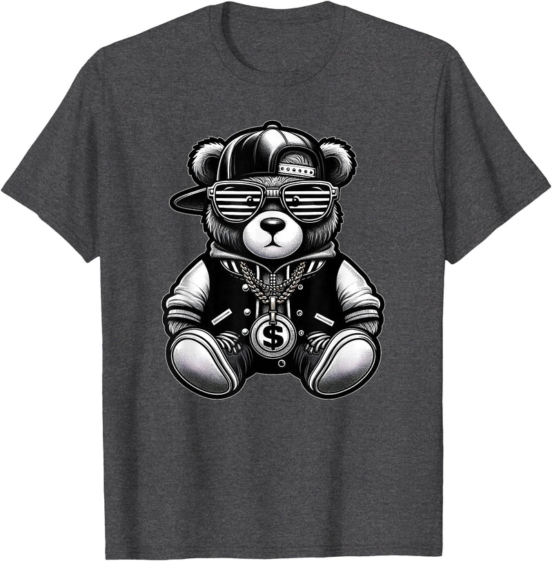 Teddy Bear Hip Hop Lovers Men Women & Kids Funny Hip Hop Teddy Bear 90s Graffiti Art Rap Lover Gangsta T-Shirt - Dark Heather Grey