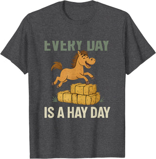 Modern Aesthetic Design Studio Every Day is a Hay Day Horse Humor Farm Graphic T-Shirt - Dark Heather Grey