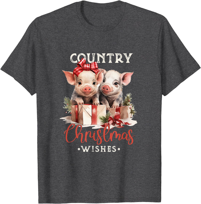 Retro funny Farmer shirt pig Christmas tee Christmas Pig Merry Pigmas Pig Lover T-Shirt - Dark Heather Grey