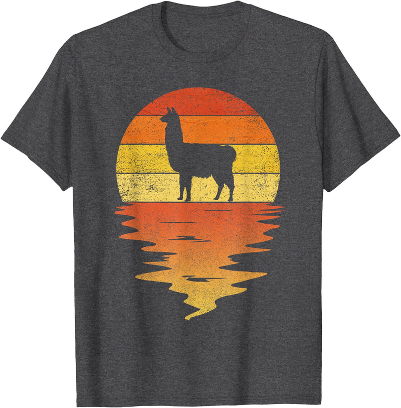 TrendyPull Silhouette Retro Vintage Style Gifts Llama shirt retro sunset 70s vintage Llama T-Shirt - Dark Heather Grey