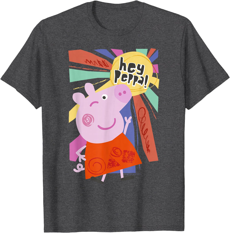 Peppa Pig Hey Peppa Colorful Sunshine Striking Pose Portrait T-Shirt - Dark Heather Grey