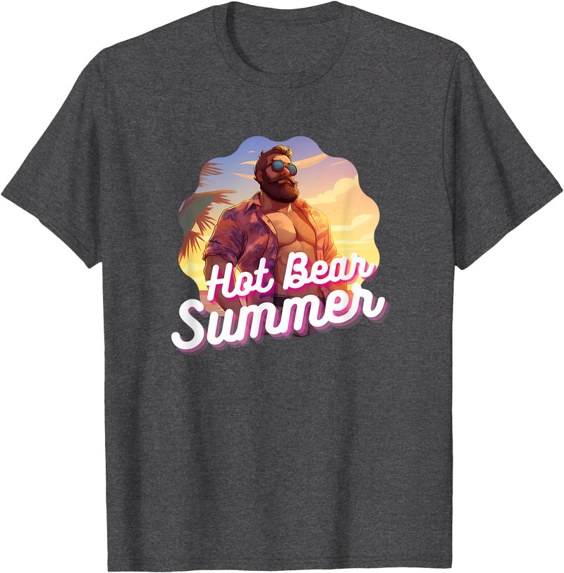 Bear & Cub Chaser Pride Community Co. Hot Bear Summer - Bear & Cub Gay Pride LGBT Bear Gay Daddy T-Shirt - Dark Heather Grey