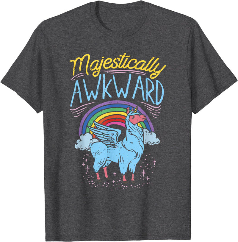 Llama Queen Birthday Party Gift Majestically Awkward Funny Llamacorn Llama Unicorn Rainbow T-Shirt - Dark Heather Grey