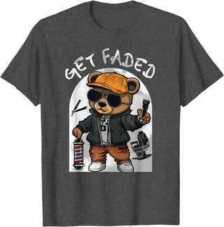 Black Barbershop African American Barber Designs Get Faded Hip Hop Teddy Bear Barber Streetwear Fade Haircut T-Shirt - Dark Heather Grey