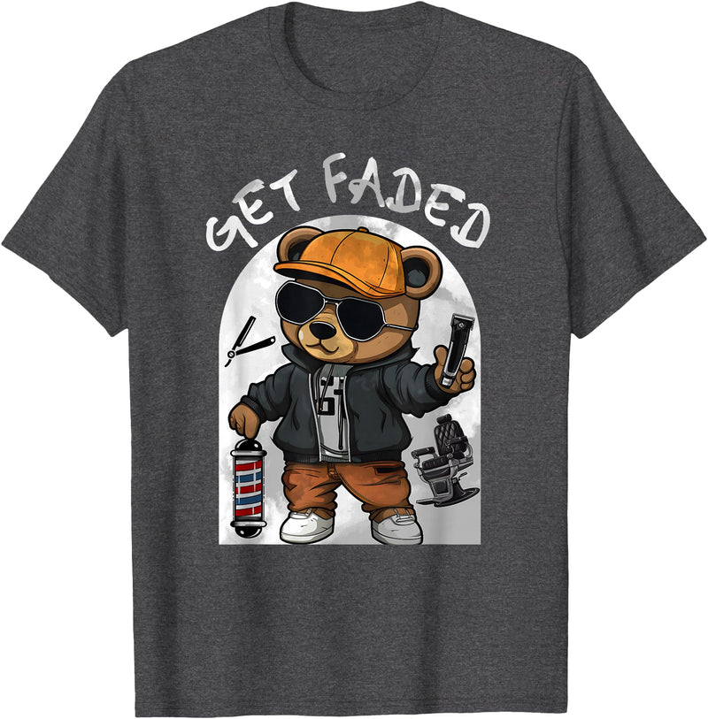 Black Barbershop African American Barber Designs Get Faded Hip Hop Teddy Bear Barber Streetwear Fade Haircut T-Shirt - Dark Heather Grey