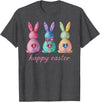 Funny Three Bunnies Rabbit Eggs Happy Easter Trendy Sparkly T-Shirt in Dark Heather Grey