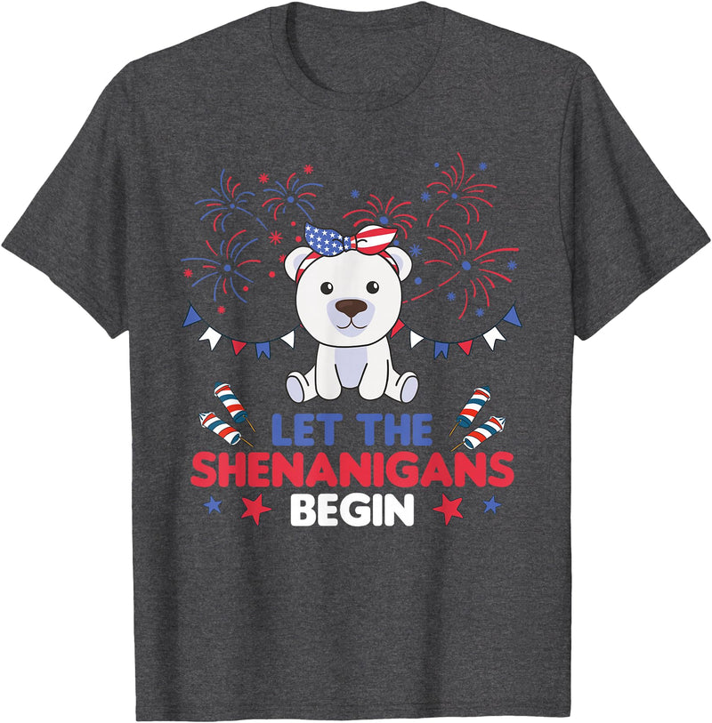 Fourth Of July - Cute Animals America 4th Of July American Polar Bear For Kids USA Polar Bear T-Shirt - Dark Heather Grey