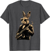 Cute Rabbit Bunny Playing Saxophone Rabbits Musician Music T-Shirt in Dark Heather Grey