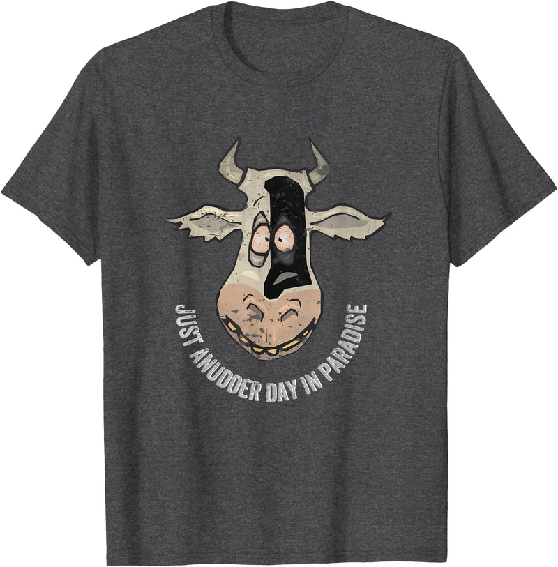 Outstanding in the Field Just Anudder Day in Paradise Funny Cow Farmer Dairy T-Shirt - Dark Heather Grey