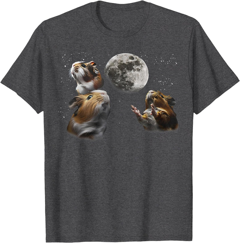 Funny Guinea Pig Lover Gifts 3 Guinea Pigs Moon Howling Funny Rodent For Men, Women, Kid T-Shirt - Dark Heather Grey