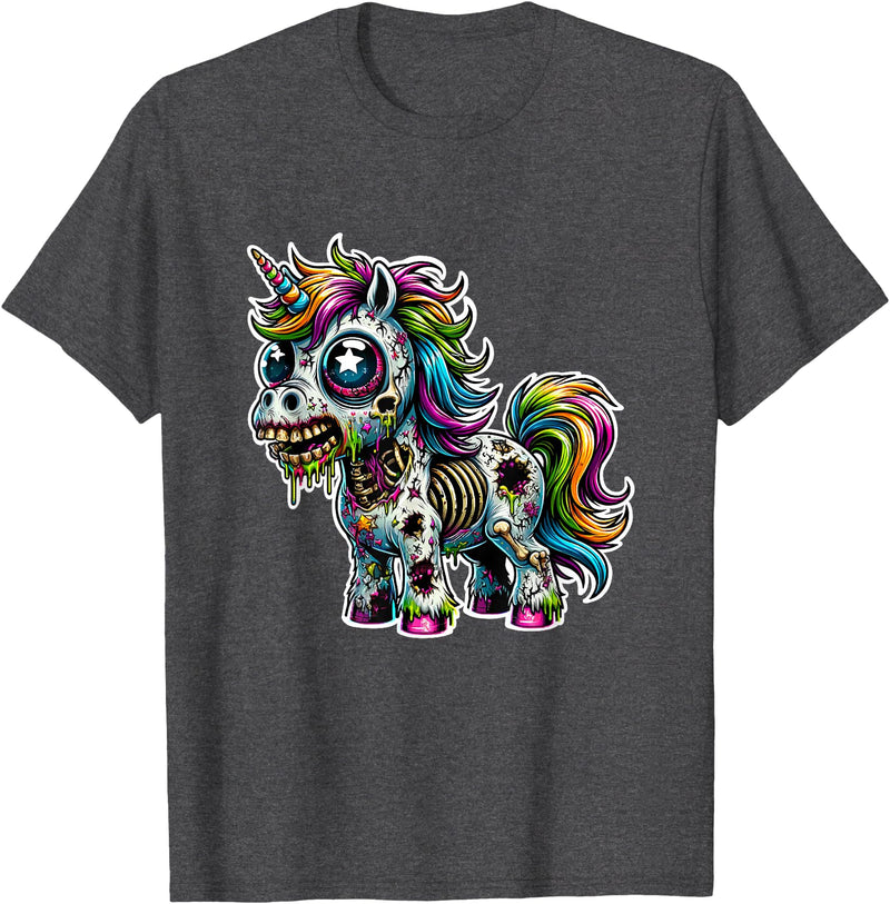 Cool Zombie Horror and Halloween Designs Scary Zombie Unicorn Scary Halloween Horror Monster Design T-Shirt - Dark Heather