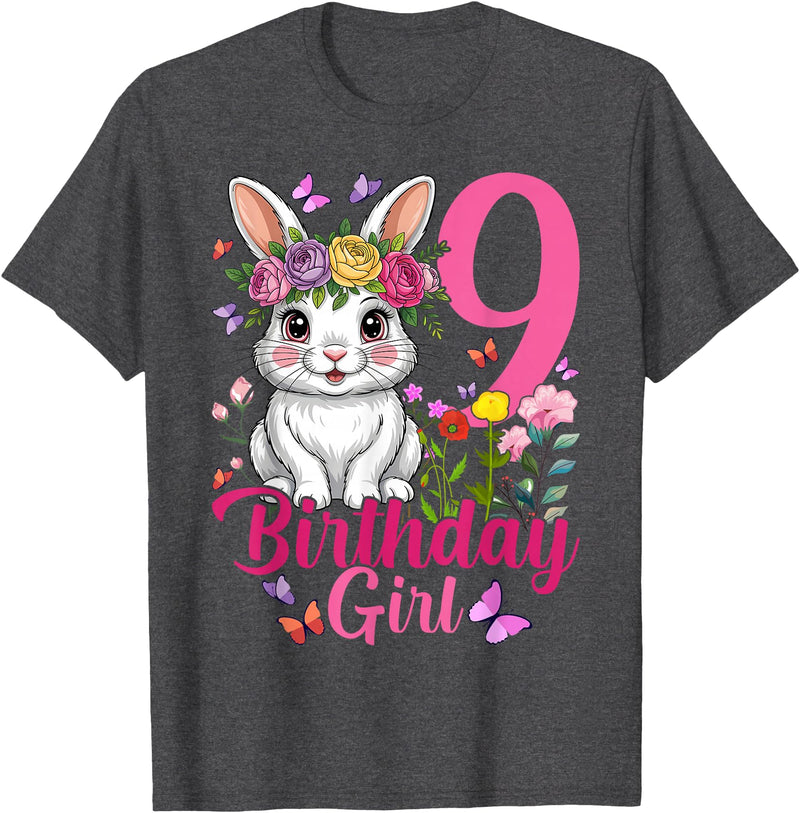 9th Birthday Rabbit Bunny Nine Finally 9 Birthday Bunny T-Shirt in Dark Heather Grey