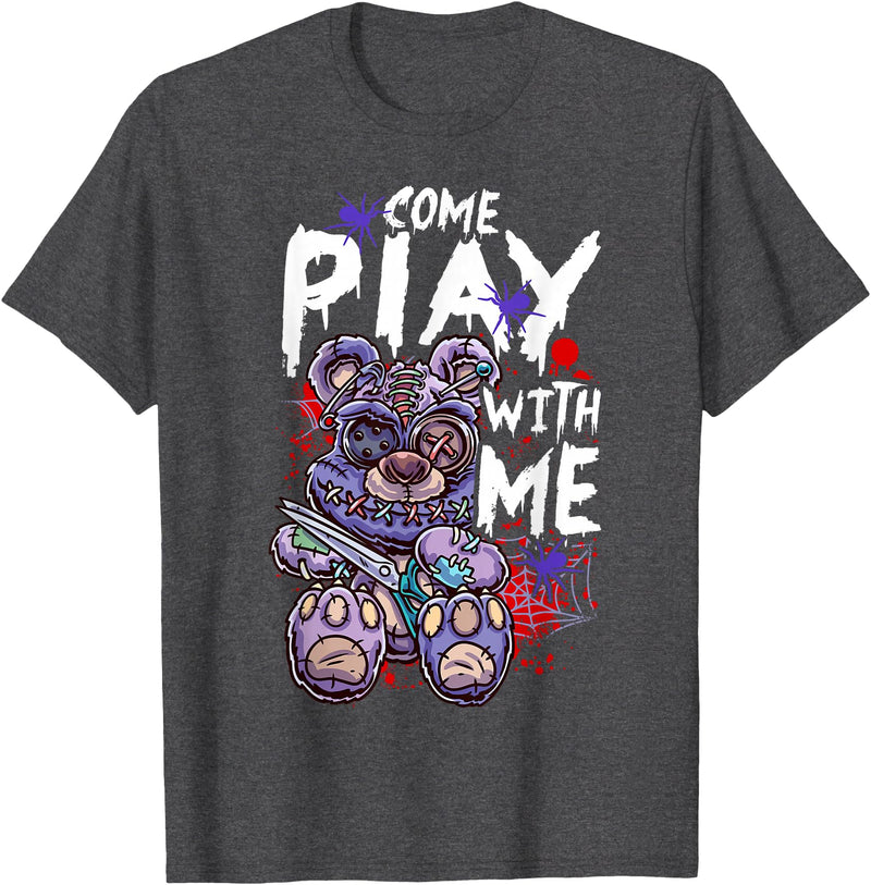 Halloween Gifts & Halloween Shirts by NLTS Scary Killer Teddy Bear Pastel Goth Style Creepy Kawaii T-Shirt - Dark Heather Grey