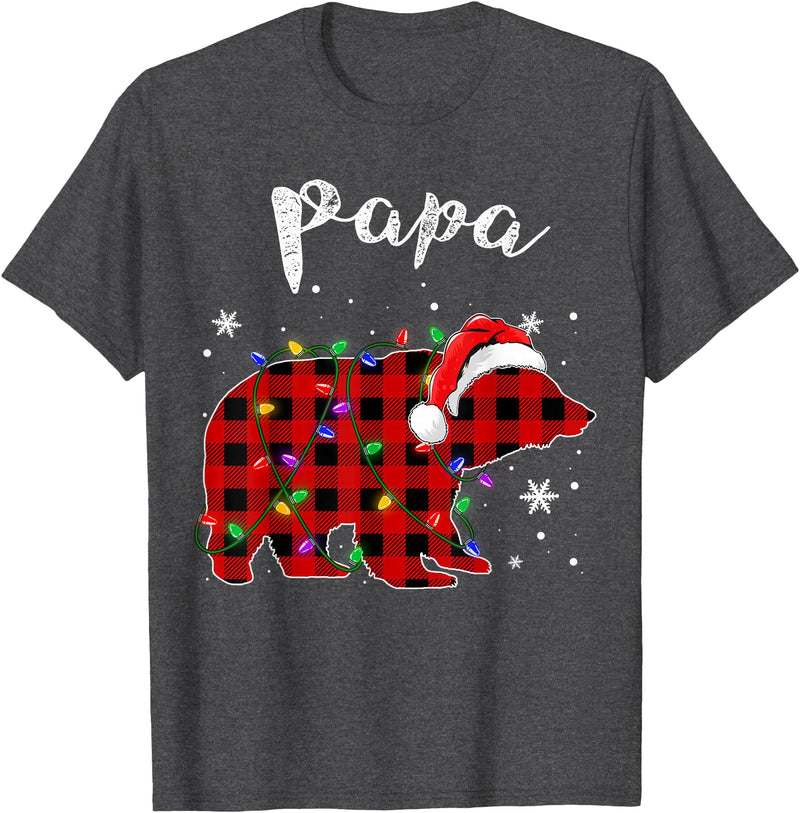 Red Plaid Papa Bear Buffalo Matching Family Pajama Christmas T-Shirt - Dark Heather Grey