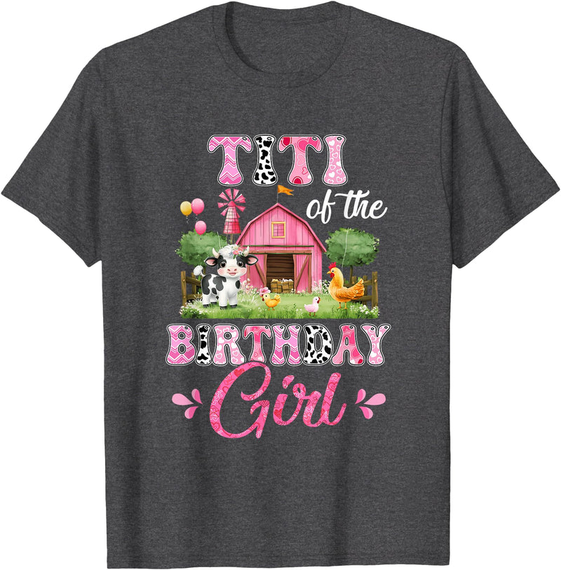 Cow First Birthday Girl Family Titi Of The Birthday Girl 1St Birthday Cow Farm Family T-Shirt - Dark Heather Grey