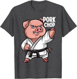 Pig Lover Gift Co. Pig Karate Pork Chop Funny Hog Swine Pun Men Boys Kids Women T-Shirt - Dark Heather Grey