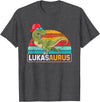 Lukas Name Gifts Boy Named Lukas Lukas Saurus Dinosaur Boy Lukas Name T-Shirt - Dark Heather Grey