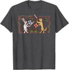 Medieval Rabbit & Dog Sword Fighting Cute Vintage Retro T-Shirt in Dark Heather Grey