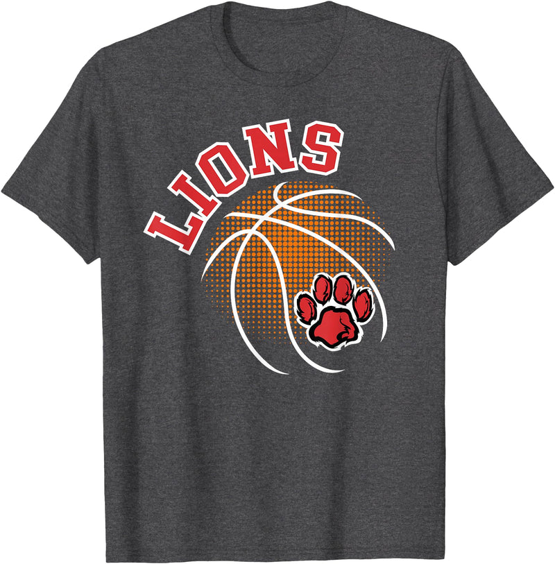 LIONS TEES CO Lions Basketball Red Lion Pride School Spirit Lion Mascot T-Shirt - Dark Heather Grey