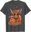 Scottish Farm Matching Mom Daughter Highland Cow Highland Cow Mama Mom Baby Calf Daughter Floral Mothers Day T-Shirt - Dark