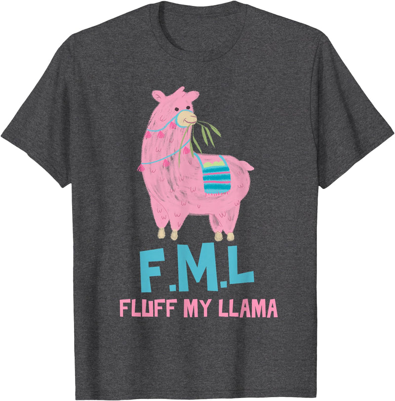 BlueTonic Animals FML Fluff My Llama Cute Animal T-Shirt - Dark Heather Grey