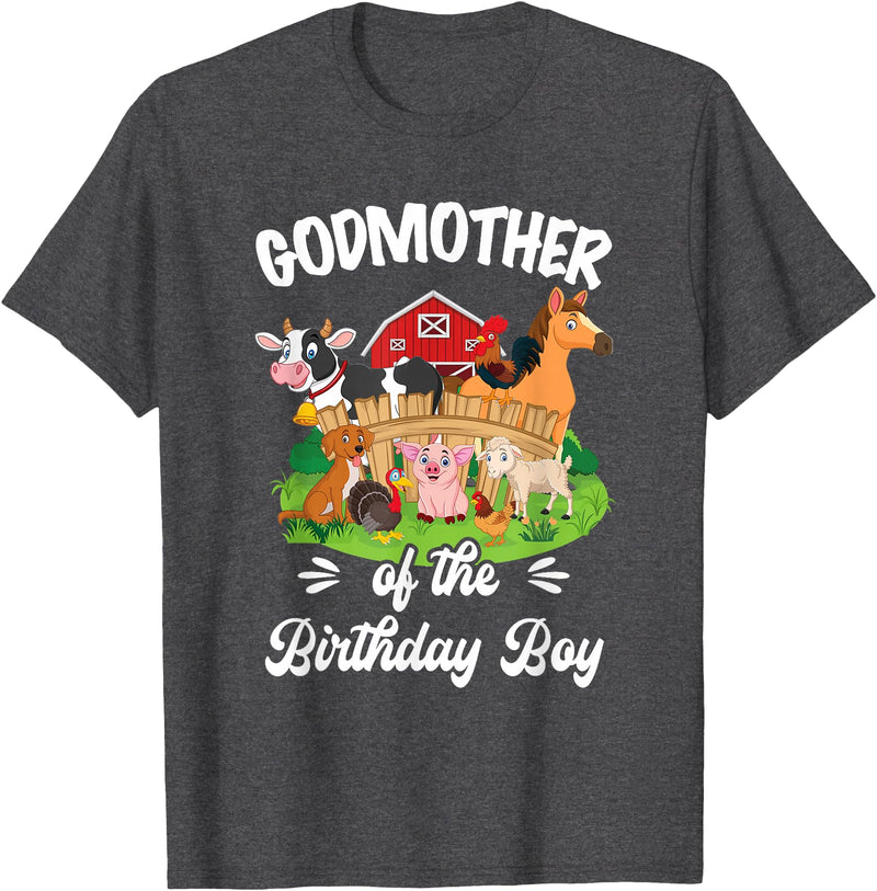 Vintage Retro Birthday Godmother Of The Birthday Boy Party Cow Farm 1St Birthday T-Shirt - Dark Heather Grey