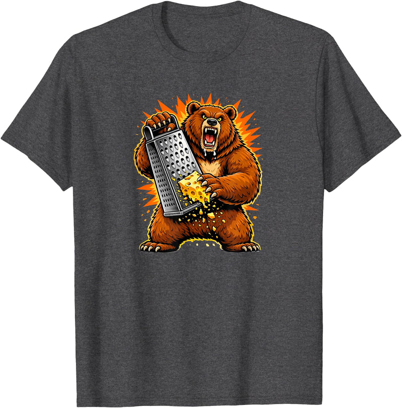 I Hate Wisconsin Tees Angry Bear Grating Cheese Grater Hater T-Shirt - Dark Heather Grey