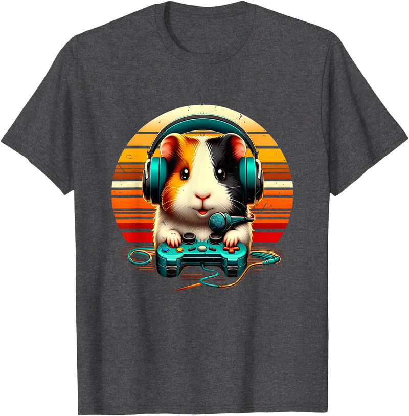 Guinea Pig Gamer Video Gaming Headphone Guinea Pig Gamer Video Gaming Animal Headphone Gamepad T-Shirt - Dark Heather Grey