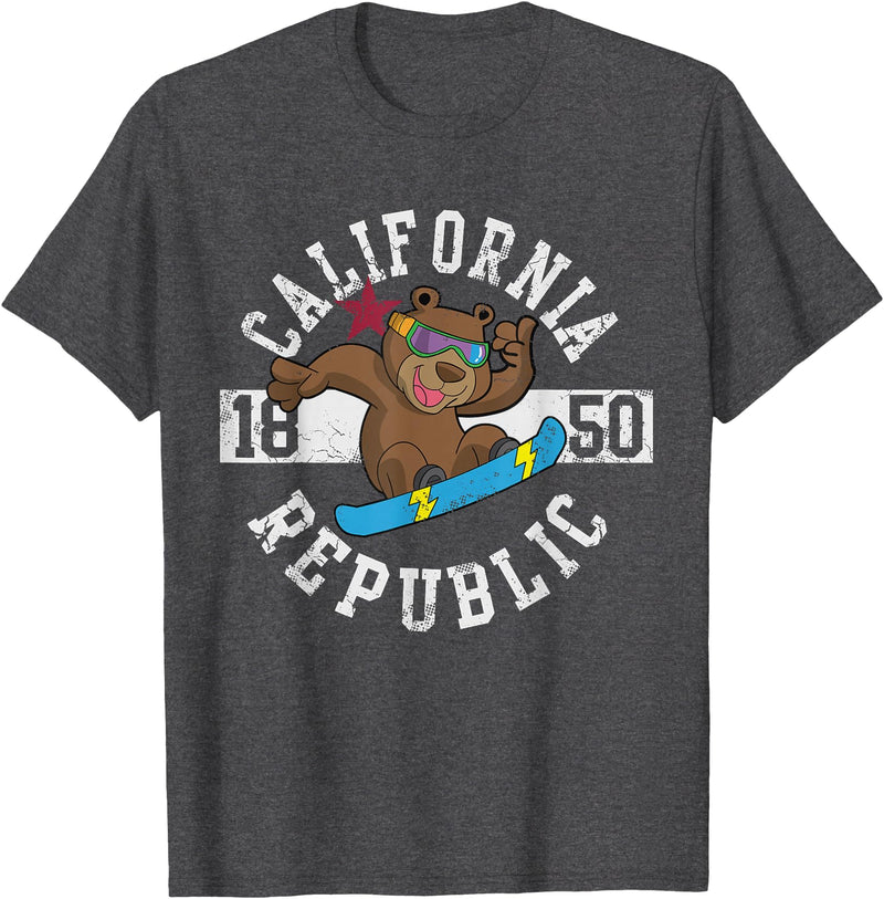 California Gift Kids Boys Girls Men Women Mom Dad California Republic Bear Snowboarder Snowboarding Snowboard T-Shirt - Dark Heather Grey