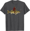 Northern Outdoor Walleye Collection Walleye Fishing Bigfoot Riding Fisherman Funny Angler T-Shirt - Dark Heather Grey
