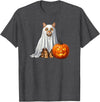 Cute & Funny Spooky Cat and Pumpkin Halloween Orange Cat Ghost and Jack-O-Lantern Halloween T-Shirt - Dark Heather Grey