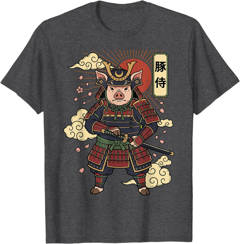 Samurai Pig Anime Japan Pig Samurai Japanese Warrior T-Shirt - Dark Heather Grey