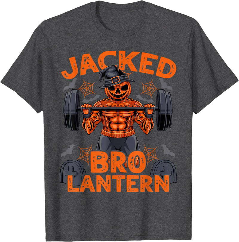 Halloween Muscle BodybuildIng Jack O'Lantern Jacked Bro Lantern Halloween Pumpkin Weightlifting Gym Men T-Shirt - Dark