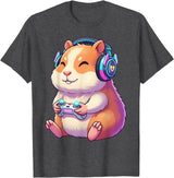 Funny Cute Hamster Gamer Adorable Video Game Animal Design T-Shirt - Dark Heather Grey