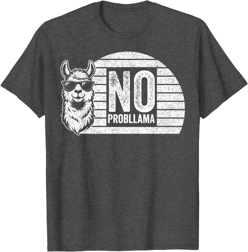 Teetro No Probllama Cool Llama Sunglasses Humor Animal T-Shirt - Dark Heather Grey