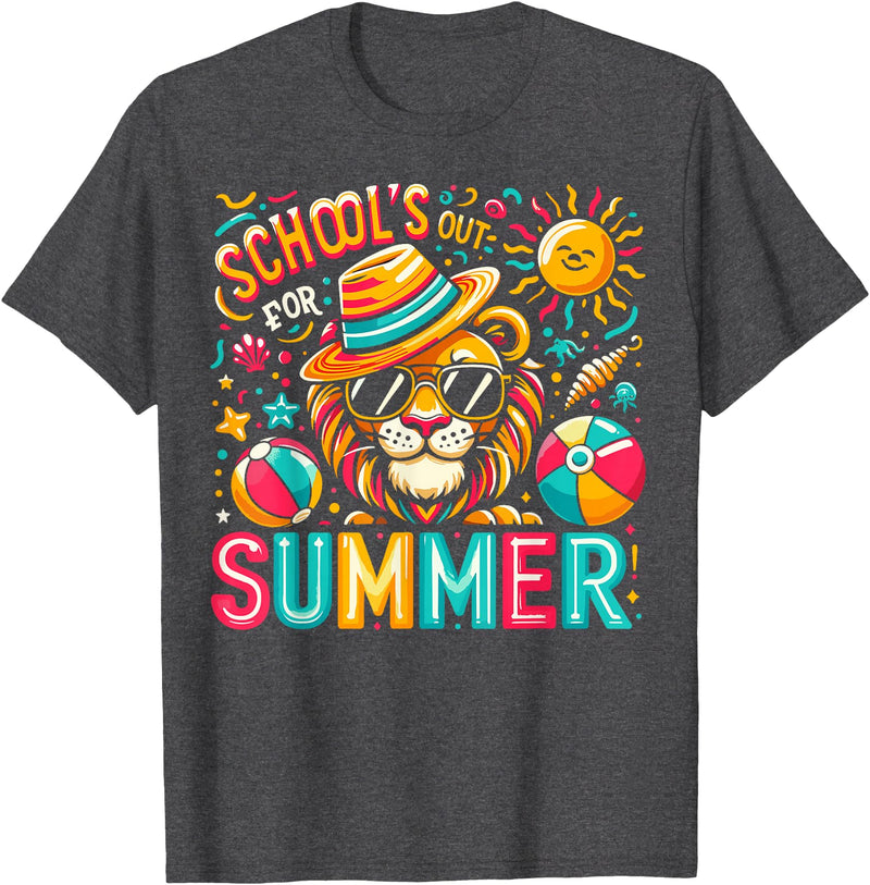 End of School Year Classroom Party Decor Gifts Schools Out For Summer Last Day Of School Boy Kids Lion T-Shirt - Dark Heather Grey