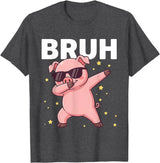 Funny Dabbing Pig Tee for Men Women Kids Bruh Dabbing Pig Sunglasses Funny Pig Dabbing Cute Animal T-Shirt - Dark Heather Grey