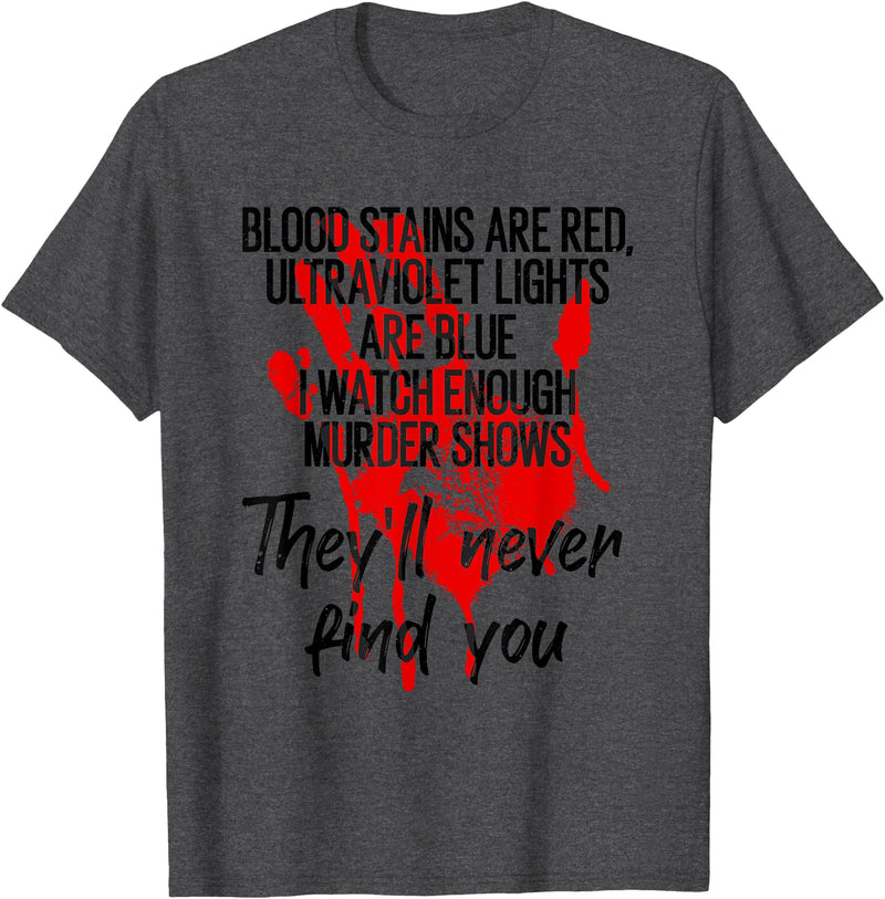 Cool Halloween Bloody Humor Quote Lover Designs Funny Blood Stain Are Red Ultraviolet Lights Are Blue Gift T-Shirt - Dark