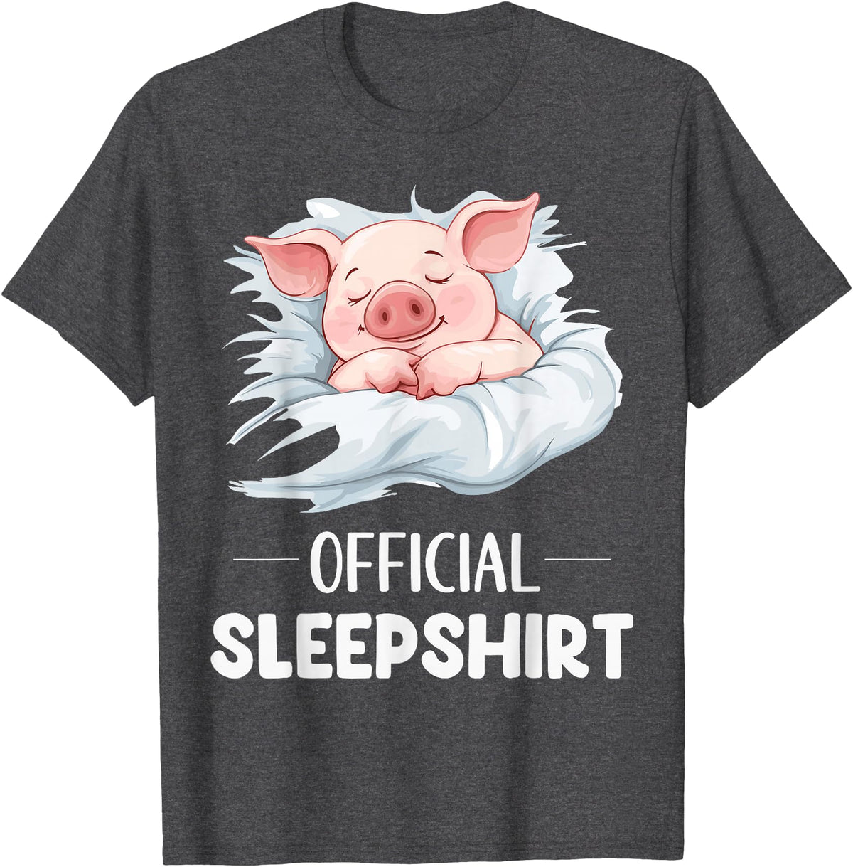 Cute Sleeping Pig Nightgown Sleepwear Pajama Official Sleepshirt Cute Sleeping Pig Animal Lovers Pajama T-Shirt - Dark Heather Grey