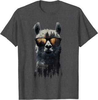 Funny Llama Lover Graphics Funny Alpaca Llama with Sunglasses Animal Graphic T-Shirt - Dark Heather Grey