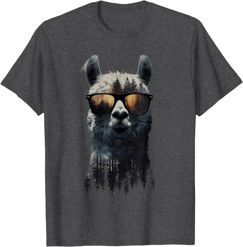 Funny Llama Lover Graphics Funny Alpaca Llama with Sunglasses Animal Graphic T-Shirt - Dark Heather Grey
