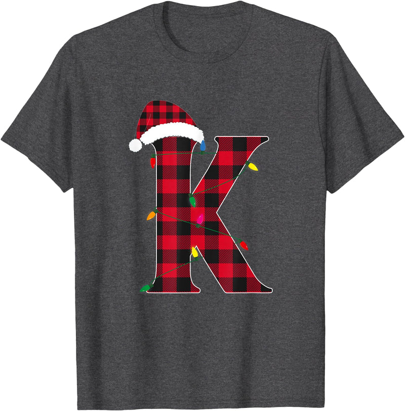 Awesome Letter K Initial Name Buffalo Plaid Christmas Pajama T-Shirt - Dark Heather Grey